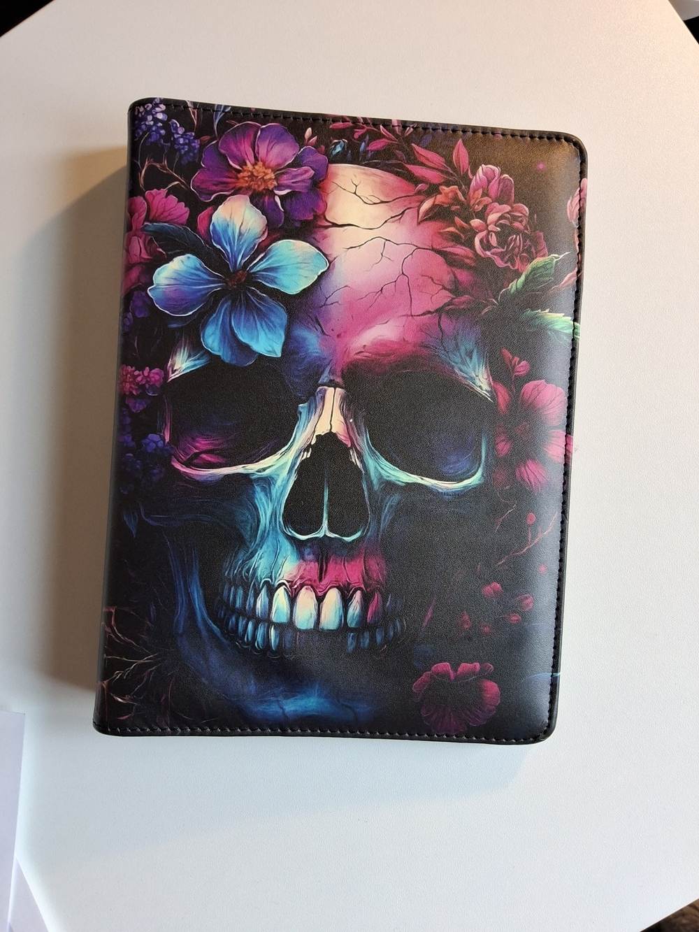 Floral Neon Skull A5 Binder - Vibrant Blue & Pink